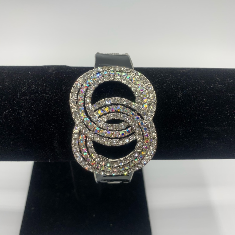 Statement Black & Rhinestones Bling Clamp Bracelet